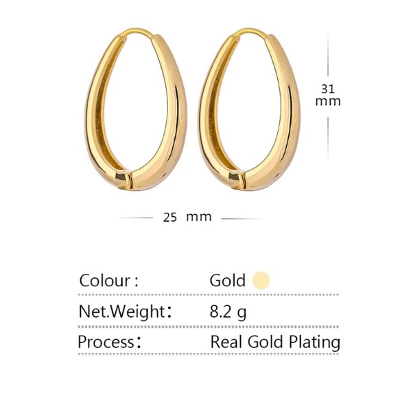 ⭐️18K gold hoop oval earrings - Picture 3 of 10